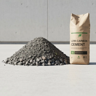 Close-up of recycled aggregate materials and low-carbon cement mix