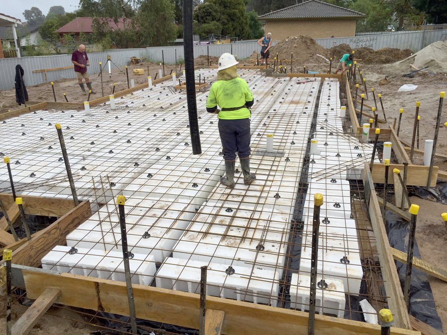 Residential slab with waffle pods